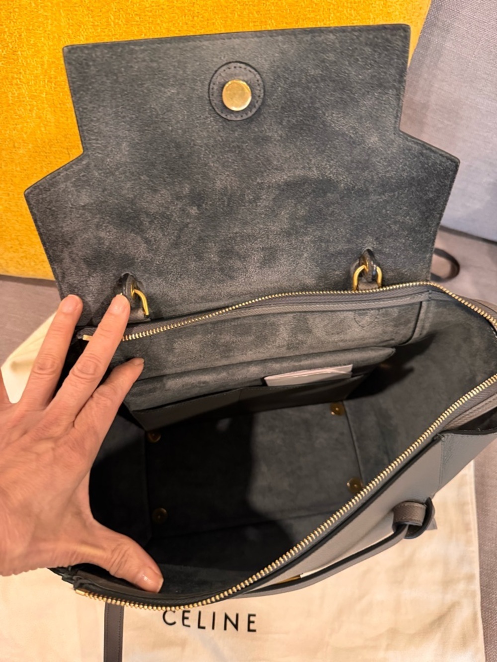 💯 💯% Celine Dark Gray Leather Top-Handle Satchel - Picture 6 of 13